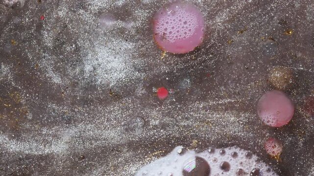 4K Silver Pink Liquid Abstract Background Animation. Metallic Fluid Art with Glitter and Alcohol Ink Texture.