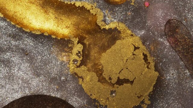 4K Gold Liquid Abstract Background Animation. Fluid Art with Glitter and Metallic Ink Texture. Luxury Flow.