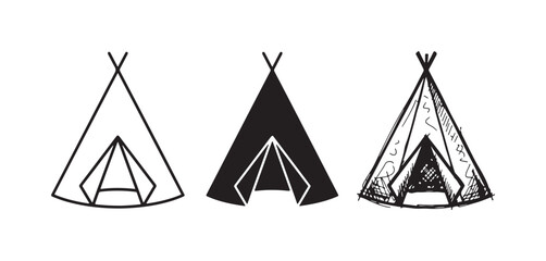 Camping teepee tent vector icons in outline, solid, and sketchy graphic variations © Ірина Гринюк