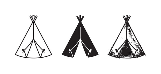 Teepee tent icons in outline, solid, and hand-drawn styles, suitable for camping and outdoor themes © Ірина Гринюк