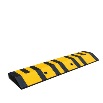 Yellow and black striped rubber speed bump isolated on transparent background