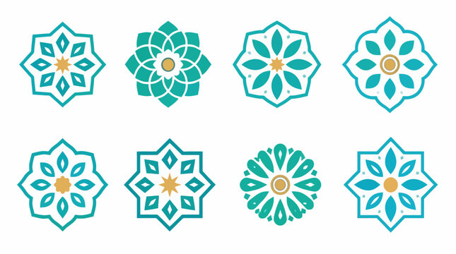 Turquoise geometric star mandalas for decorative patterns.