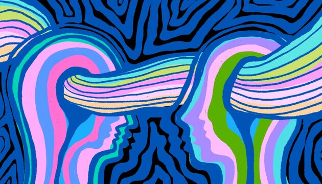 Concetto artistico di scambio di pensieri ed empatia tra due menti