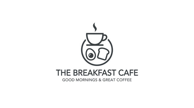 Breakfast cafe logo with coffee cup and plate.