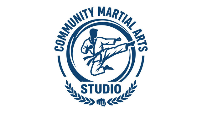 Martial arts studio logo with martial artist in circle.