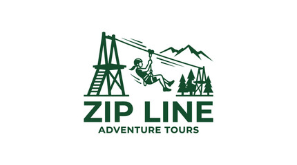 Zip line adventure tours logo with outdoor activity icon. © bakooh