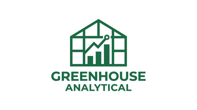 Greenhouse and data graph logo for ecological analytics.