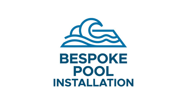Bespoke pool installation logo with ocean wave icon.
