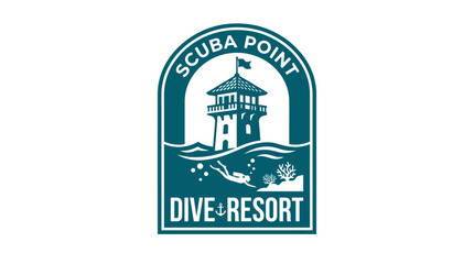 Fototapeta premium Nautical emblem logo for scuba diving and beach resorts.