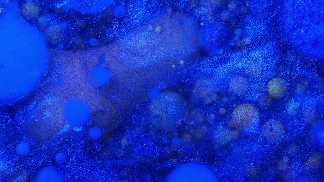 4K Deep Blue Liquid Abstract Background Animation. Alcohol Ink Fluid Art with Metallic Texture.