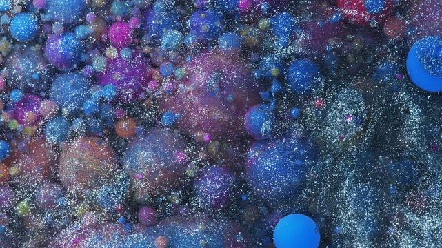 4K Colorful Liquid Abstract Background Animation. Alcohol Ink Fluid Art with Metallic Glitter and Cellular Texture.