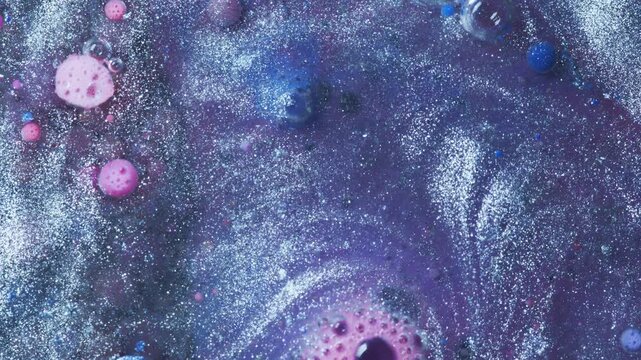 4K Silver Purple Liquid Abstract Background Animation. Metallic Alcohol Ink Fluid Art with Glitter Texture.