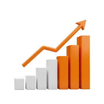 3d bar chart with upward trend arrow isolated on transparent background