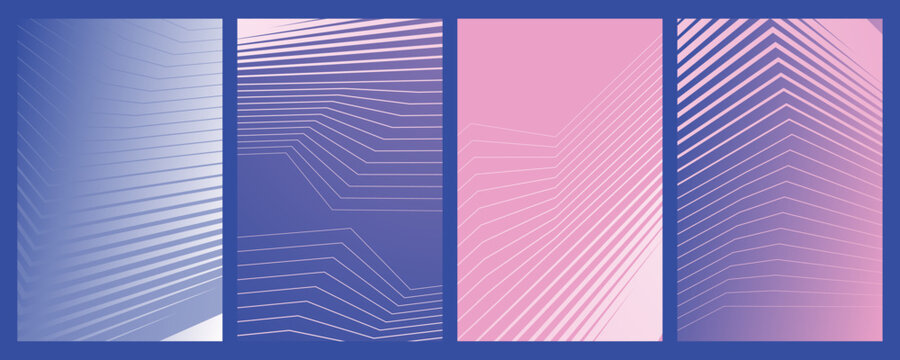 Dynamic line poster set with gradients of pink and blue