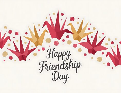 Happy friendship day greeting with origami cranes