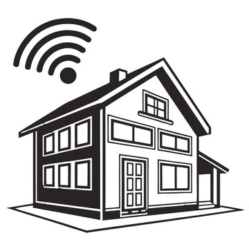 Smart Home with WiFi Connection Modern House Technology Vector Illustration