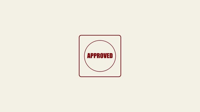 Approved stamp animation with red ink effect on minimalist 4k background, for business validation, and assurance