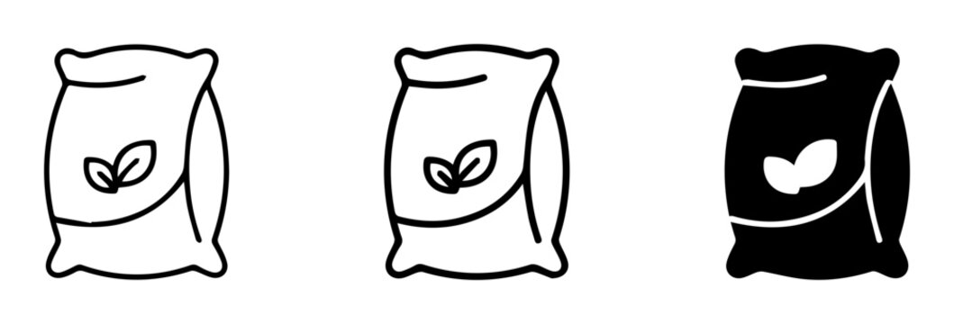 Fertilizer Bag Icons, Seed Sack Vector Graphics, Agriculture Supplies Set