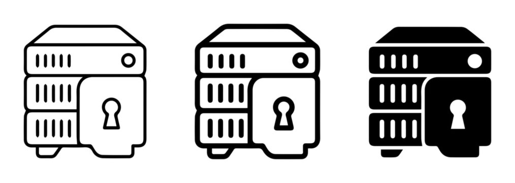 Secure Server Icons, Data Protection Vector Graphics, Network Security Symbols