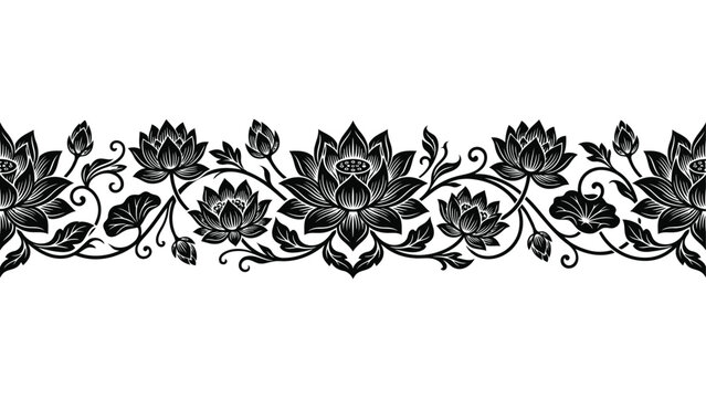 Black floral border, ornate vector design, decorative leaf pattern, elegant illustration