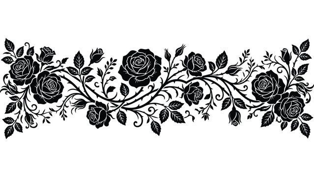 Black floral border, rose vine vector, elegant botanical design, ornate illustration