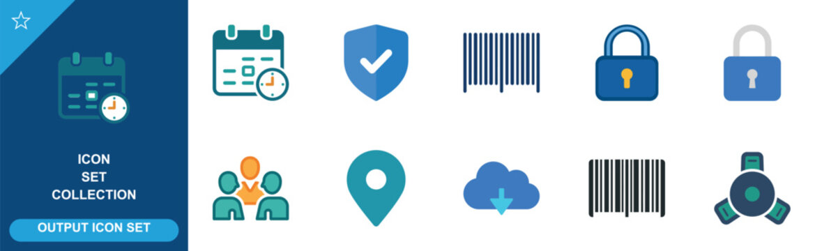 Business collection of flat icons for security and logistics and office management tasks.