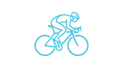 Fototapeta premium Minimalist cyan vector illustration of a professional cyclist riding a racing bicycle in motion speed
