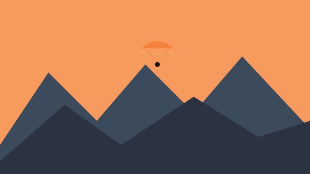 Minimalist paraglider flying over mountain peaks at sunset motion animation 4k mountains