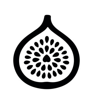 Fig icon. Fruit slice, seeds, fig half, fresh, sweet. Food, natural, jam, dessert, healthy snack. Flat vector illustration isolated on white background.