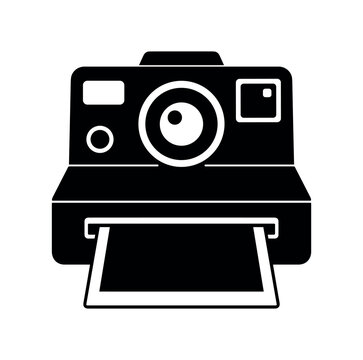 Instant camera icon. Polaroid camera, photo printer, retro photography, instant print, snapshot device. Flat vector illustration isolated on white background.