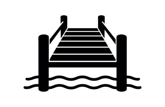 Wooden dock icon. Pier, jetty, boardwalk, marina, harbor, water access. Flat vector illustration isolated on white background.
