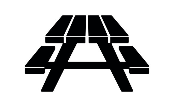 Picnic table icon. Park table, picnic bench, outdoor seating, wooden table, recreation, picnic area. Flat vector illustration isolated on white background.