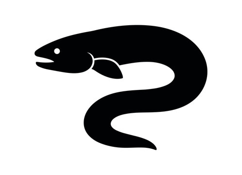 Eel icon. Moray eel, snakefish, elongated fish, sea creature, fishing. Flat vector illustration isolated on white background.