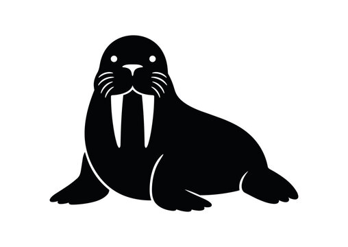 Walrus icon. Arctic mammal, tusks, whiskers, blubber, flippers, seal family. Flat vector illustration isolated on white background.