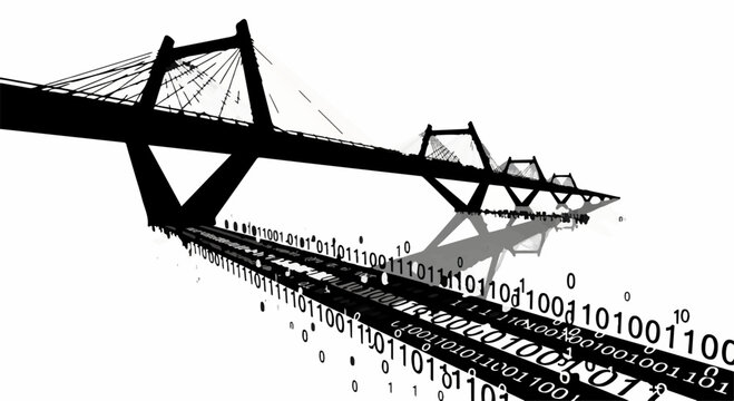 Digital bridge connecting abstract data streams in a modern abstract concept.