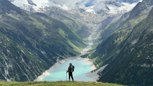 Hiking in Austria at Olpererhuette with stunning views of the valley and lake