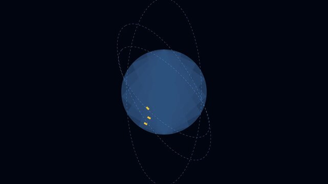 Rotating low poly earth globe with orbiting satellites and data network connections animation 4k