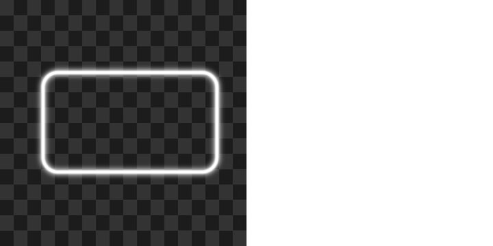 Glowing white neon rectangular frame with rounded corners for design elements