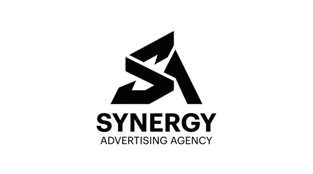 Abstract geometric monogram logo for synergy advertising agency.