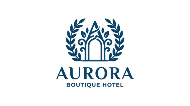 Aurora Boutique Hotel logo with ornate gate and wreath.