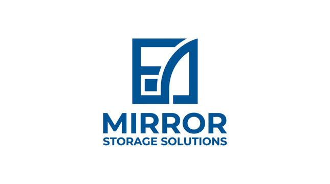 Minimalist blue monogram logo for professional storage solutions business.