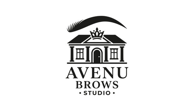 Beauty studio logo with eyebrow and building icons.