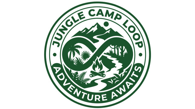 Jungle camp loop adventure logo with mountains and campfire.