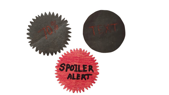Seventy percent off and spoiler alert text tags isolated on transparent