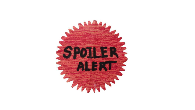 Red textured spoiler alert starburst tag isolated on transparent