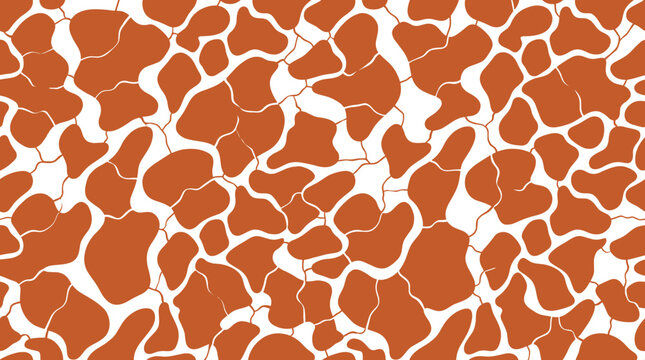 Seamless pattern featuring brown giraffe spots with thin white cracks on a white background