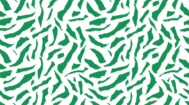 Seamless pattern featuring jagged green torn paper shapes on a white background