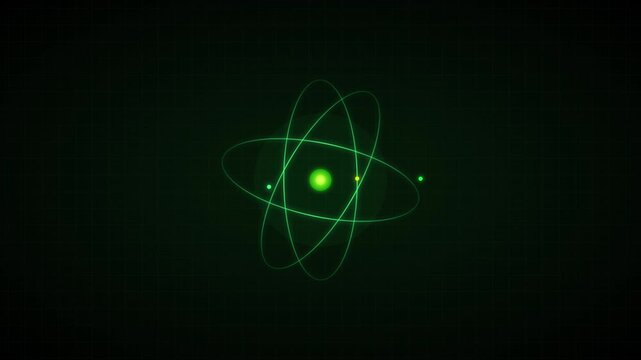 Futuristic Atom Nuclear Icon In Cyber Green And Black