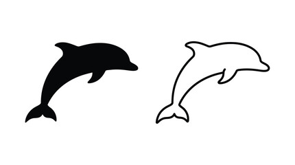 Naklejka premium Dolphin Silhouette And Outline On White Background