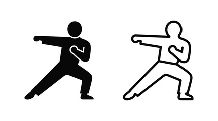 Obraz premium Martial artist silhouette and line drawing on white background